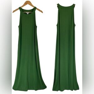 J. Jill Green Stretch Slub Knit High Neck Maxi Dress w/ Pockets Sz S